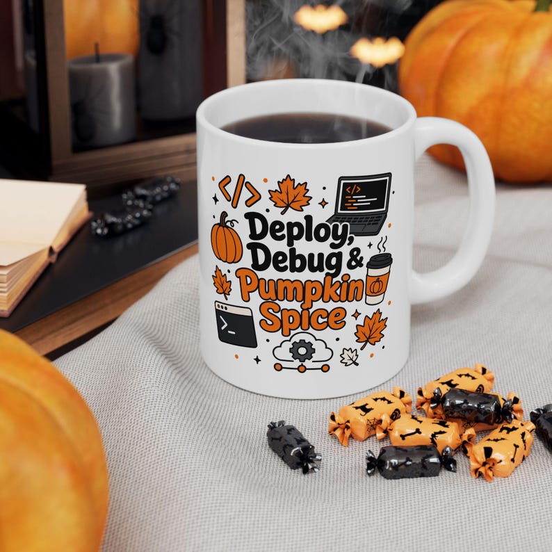 Programmer Coffee Cup, Deploy Debug & Pumpkin Spice Mug, DevOps Gift for Her Him, Fall Coding Mug, IT Developer Autumn Gift, 11 oz. image 11
