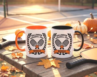Personalized Pickleball Mug, Halloween Pickleball Crew Coffee Cup 11oz, Custom Name Gift for Pickleball Player, Color Options