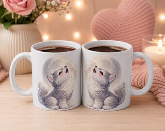 I Miss You Mug, Missing You Gift, Cute Wolf Mug, Long Distance Friendship Gift, Thinking of You Coffee Cup, Ceramic Mug, (11oz, 15oz)