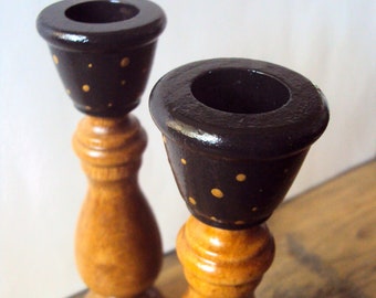 Gold + Black Mushroom Candlesticks - Naturalist Shelf Decor - Decorative Wooden Taper Candle Holders - Forest Toadstool Table Decoration