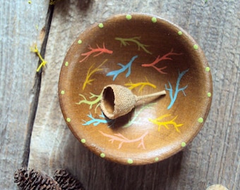 Little Tree Branches Ring Dish - Wood Minimalist Decoration - Handpainted Ring Holder - Tiny Earring + Pin Catchall - Miniature Wooden Bowl