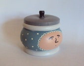 Miniature Trinket Box - Minimalist Folk Decor - Tiny Wooden Face Box - Handpainted Ring Box - Mini Wood Tooth Fairy Box - Blue White Grey