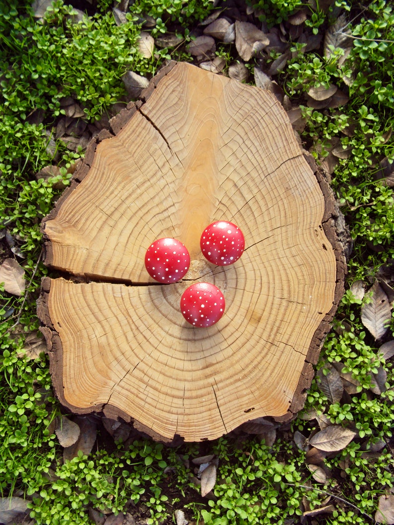 Hand Painted Mushroom Furniture Knobs Wooden Dresser Drawer Knob Decorative Fairy Door Knob Wood Polka Dot Cupboard Knob 1 3/4 Knob image 9