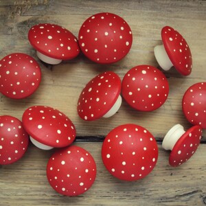 Hand Painted Mushroom Furniture Knobs Wooden Dresser Drawer Knob Decorative Fairy Door Knob Wood Polka Dot Cupboard Knob 1 3/4 Knob image 2