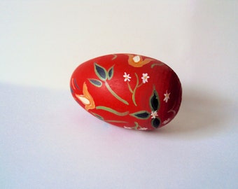 Decorative Folk Art Easter Egg - Ukrainian Russian Decor - Hand Painted Wooden Egg - Rustic Scandinavian Easter - Wood Table Bowl Decoration
