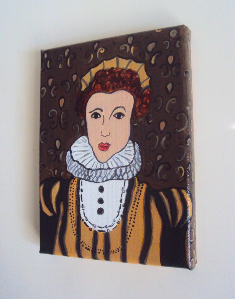 Original Acrylic Painting of an Elizabethan Woman Queen Elizabeth Tudor Portrait Modern Folk Art Renaissance Lady Regency Figure image 5