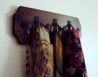 Rustic Wooden Scarf Rack - Wood Tie Holder - Industrial Hanging Rack - Wooden Wall Organizer - Necklace & Belt Holder - Hallway Wall Hanger