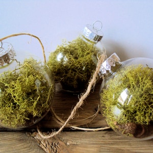 Set of 3 Moss Bauble Ornaments - Woodland Spring Wedding Decor - Rustic Fairy Orbs - Photo Backdrop - Hanging Christmas Tree Ball Decoration