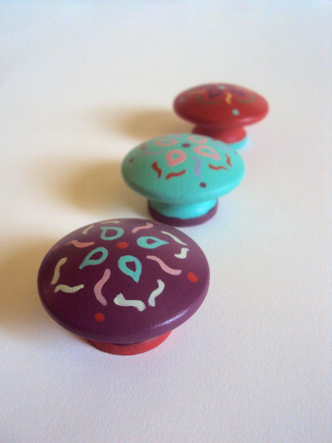 Three Floral Drawer Pulls Wooden Boho Dresser Knobs Hand ...