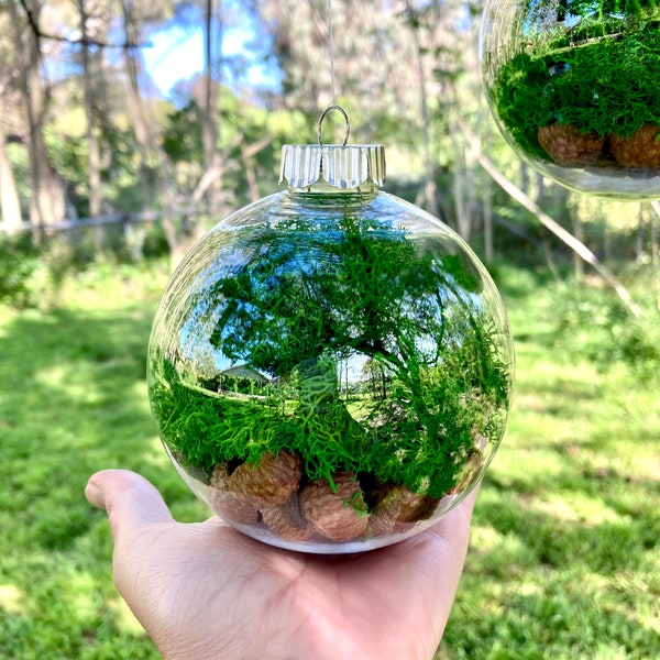 Woodland Wedding Decoration - Emerald Moss Ornament - Forest Backdrop Decor - Hanging Mossy Ball - Fairy Nature Orb - Green Bauble Terrarium