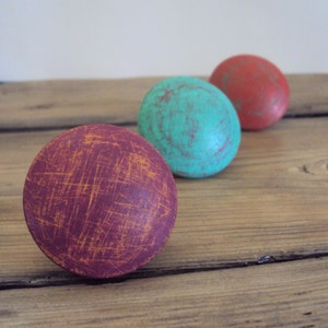 Set of Three Distressed Wood Knobs - Wooden Boho Dresser Drawer Knob - Decorative Hand Painted Cabinet Cupboard Knobs - 1 3/4" Knob