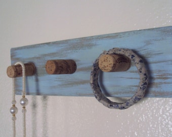 Wood Wine Cork Hat Rack - Rustic Chic Scarf Rack - Jewelry Display & Entryway Organizer - Cottagecore Towel Rack - Shabby Wooden Wall Rack