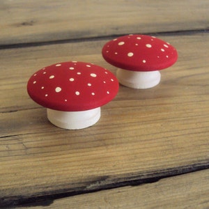 Hand Painted Mushroom Furniture Knobs Wooden Dresser Drawer Knob Decorative Fairy Door Knob Wood Polka Dot Cupboard Knob 1 3/4 Knob image 4