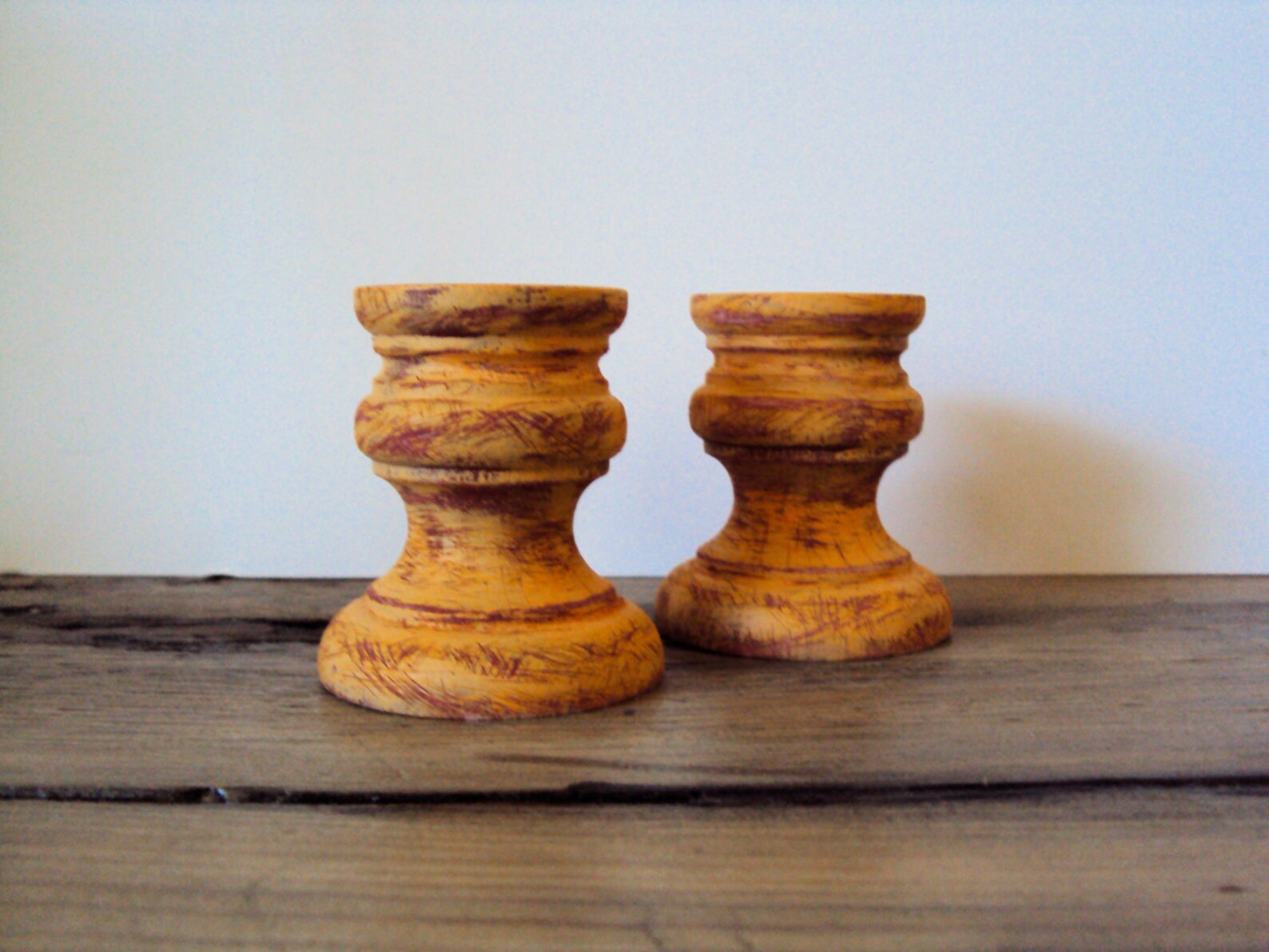 Distressed Wooden Candle Holders Set of 6 Shabby Etsy