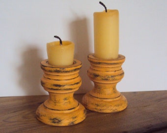 Primitive Halloween Candle Cups - Rustic Autumn Mantel Decor - Orange Black Fall Candle Stick Holders - Small Distressed Harvest Decoration