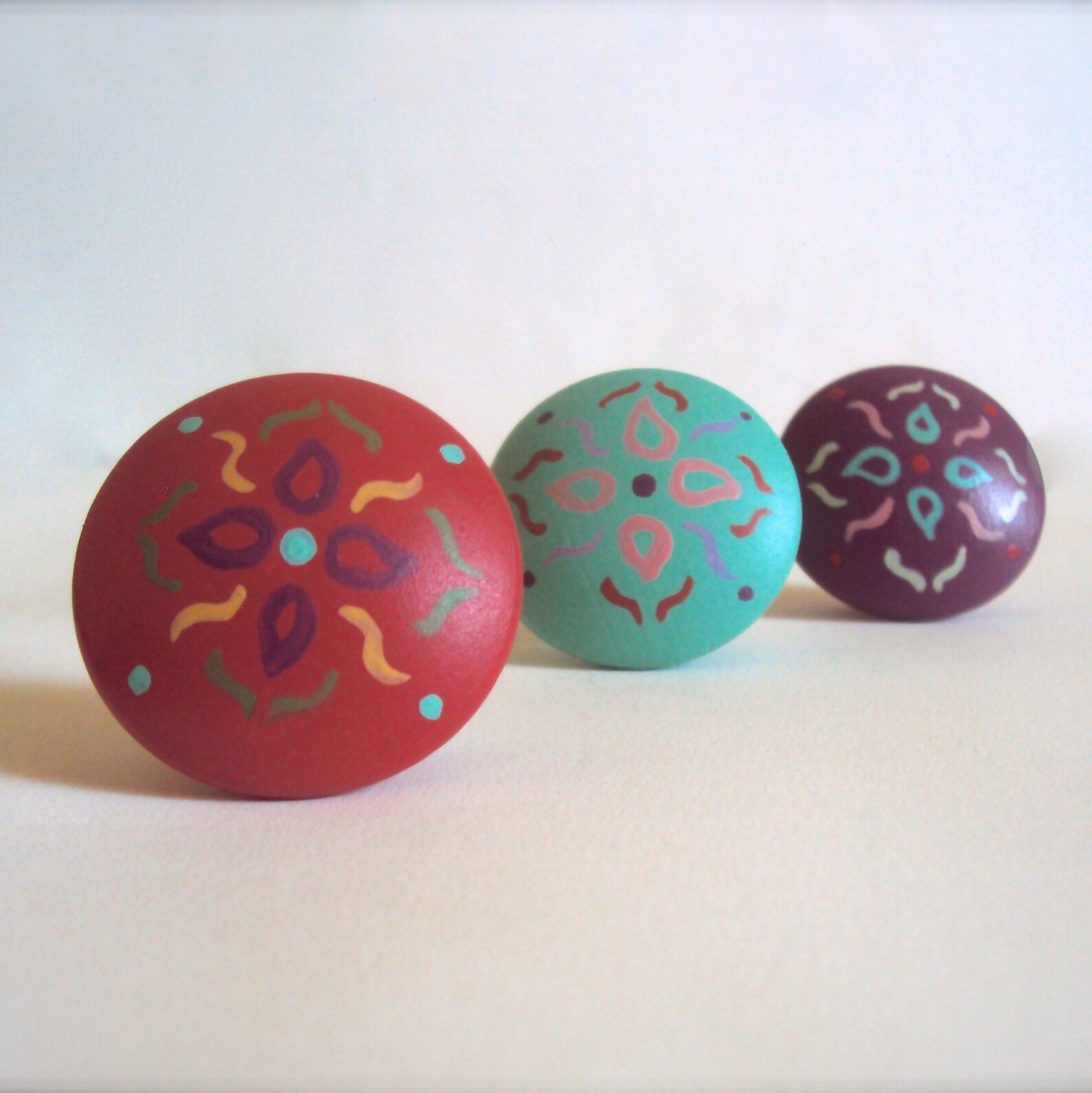 Three Floral Drawer Pulls Wooden Boho Dresser Knobs Hand Etsy