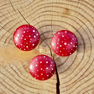 Hand Painted Mushroom Furniture Knobs Wooden Dresser Drawer Knob Decorative Fairy Door Knob Wood Polka Dot Cupboard Knob 1 3/4 Knob image 6