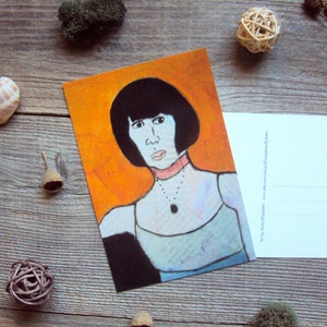 Boho Mujer 4 x 6 Postal - Tarjeta de Arte Flapper - Estacionario Único - Impresión Boho Pequeña - Retrato Abstracto Moderno - Art Deco Nouveau Lady