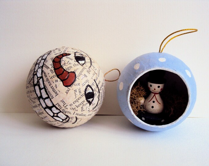 Folk Art Snowman Paper Mache Christmas Ornament Rustic - Etsy