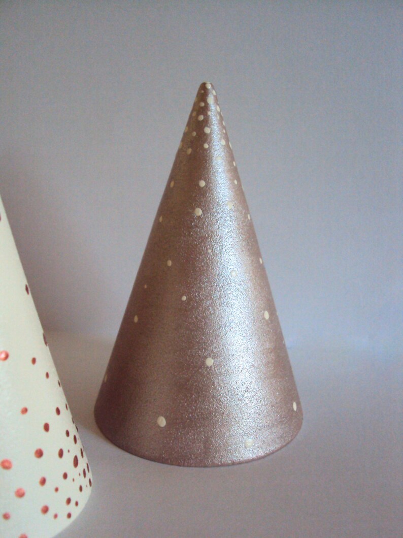 Minimal Holiday Decor Modern Metallic Ring Display Mantel Decorations Miniature Wood Cone Tree Set of 3 Minimalist Ring Cone Holders