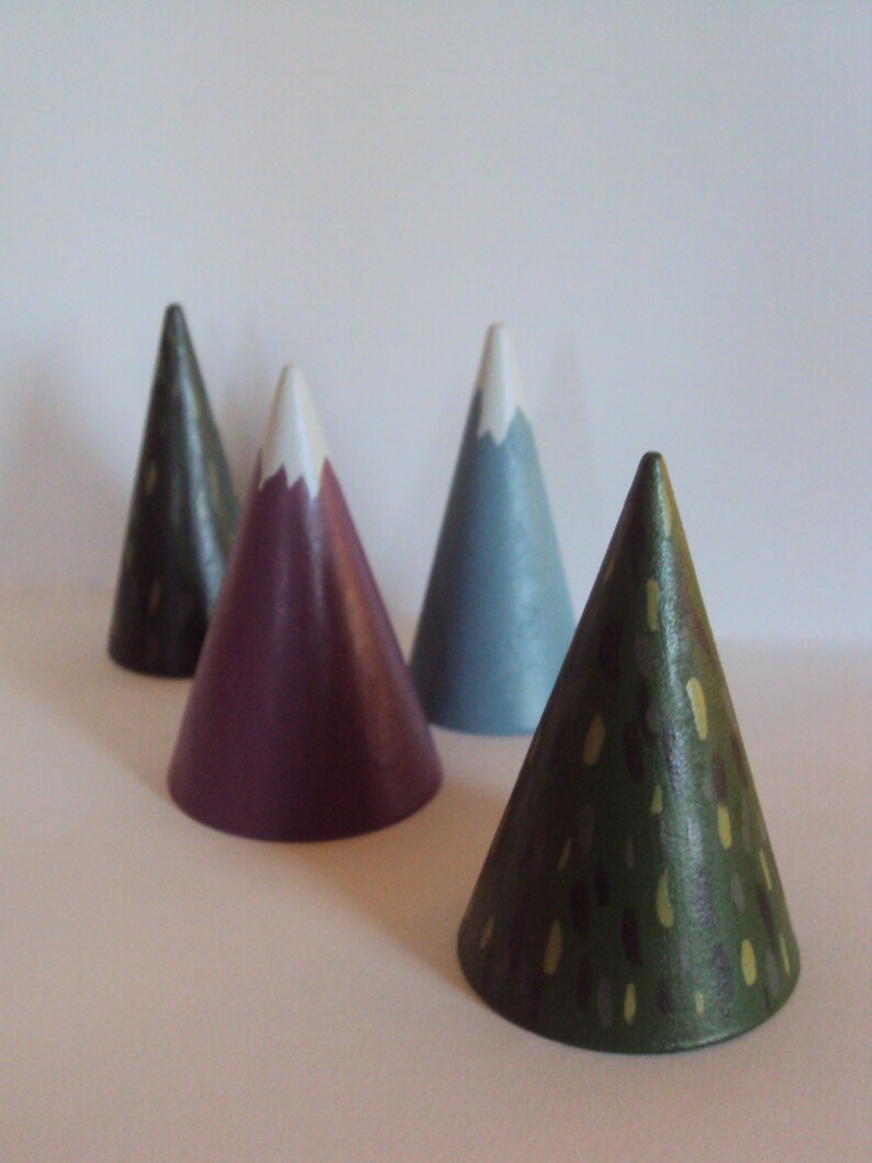 Minimalist Handpainted Cone Trees Tiny Tree Ring Display Holder Nature