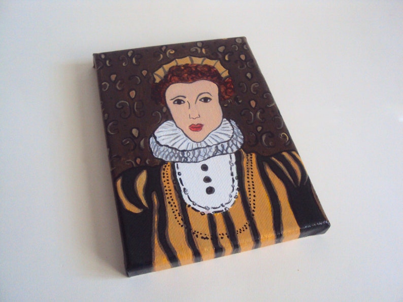 Original Acrylic Painting of an Elizabethan Woman Queen Elizabeth Tudor Portrait Modern Folk Art Renaissance Lady Regency Figure image 2