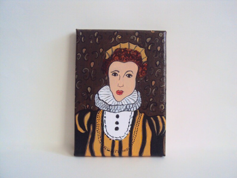 Original Acrylic Painting of an Elizabethan Woman Queen Elizabeth Tudor Portrait Modern Folk Art Renaissance Lady Regency Figure image 4