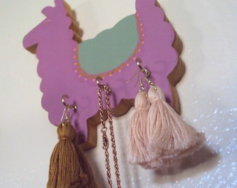 Llama Jewelry Hanger - Wall Animal Key Rack - Wooden Necklace Display - Modern Southwestern Nursery Decor - Purple Sherpa Jewelry Holder