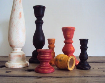 Rustic Halloween Candlestick Set - Fall Centerpiece - Primitive Wooden Halloween Decor - Distressed Candle Holders - Wood Autumn Decoration