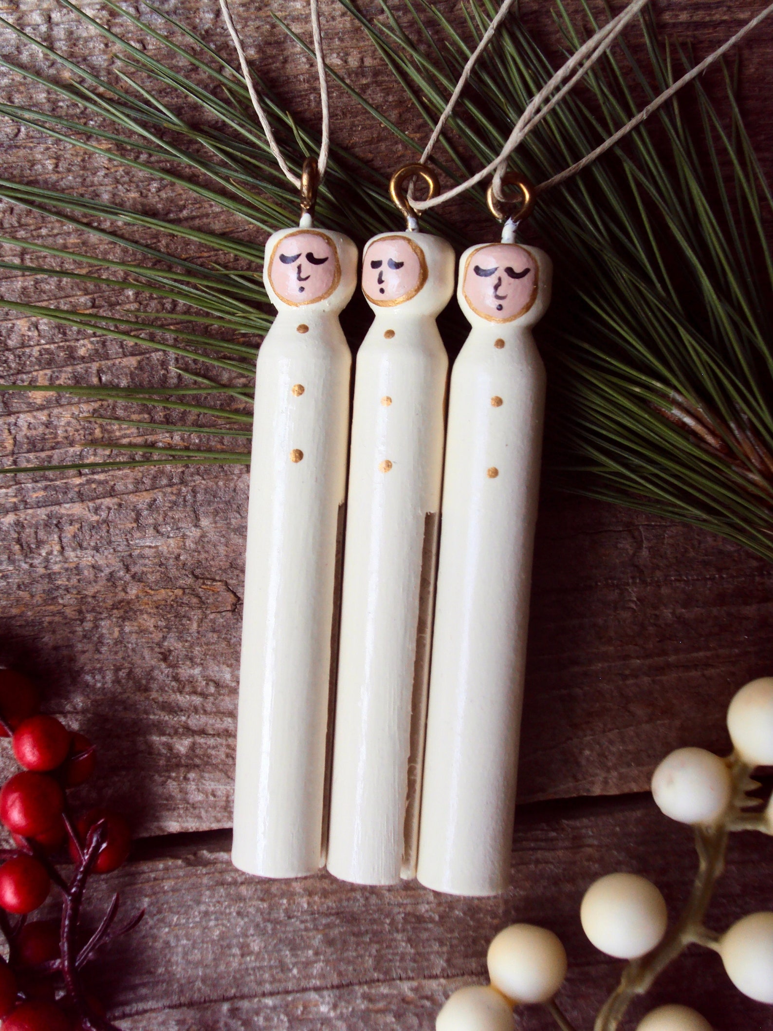 Set of 3 Christmas Ornaments Handpainted Folk Art Holiday - Etsy