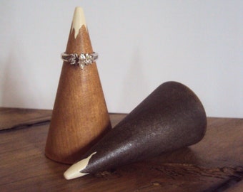 Ready to Ship Giftboxed Mountain Ring Cone - Wood Wedding Ring Holder - Mothers Day Galentine Gift For Her Him BFF - Engagement Ring Display