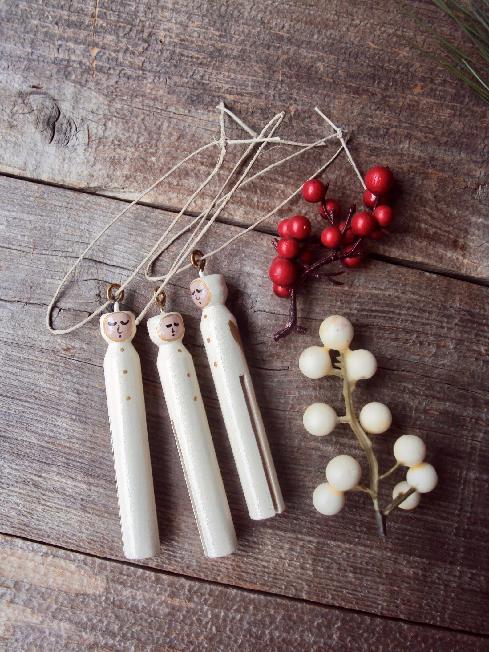 Set of 3 Christmas Ornaments Handpainted Folk Art Holiday - Etsy