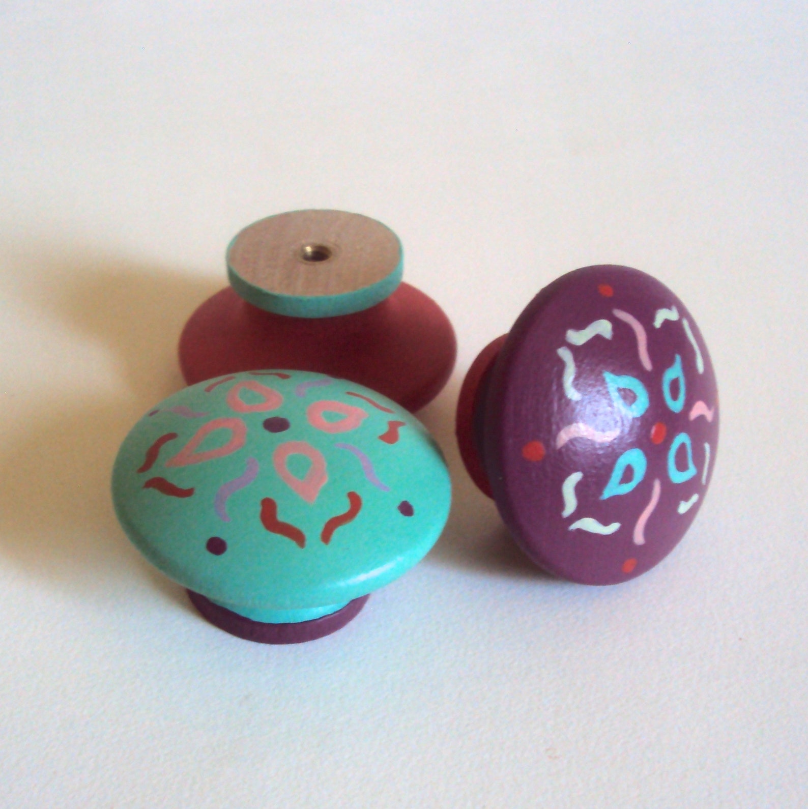 Three Floral Drawer Pulls Wooden Boho Dresser Knobs Hand Etsy