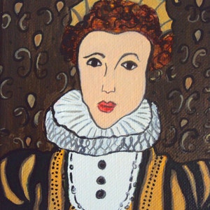Original Acrylic Painting of an Elizabethan Woman Queen Elizabeth Tudor Portrait Modern Folk Art Renaissance Lady Regency Figure image 3
