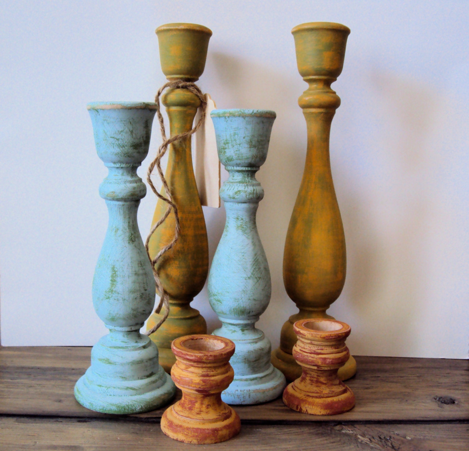 Distressed Wooden Candle Holders Set of 6 Shabby Etsy