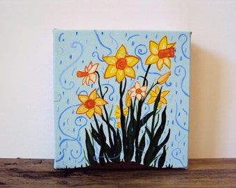 Narcissus Daffodil Wall Art - December Baby Birth Flower - April Showers Painting - Yellow Spring Flowers Gift for Mom - Mothers Day Gift