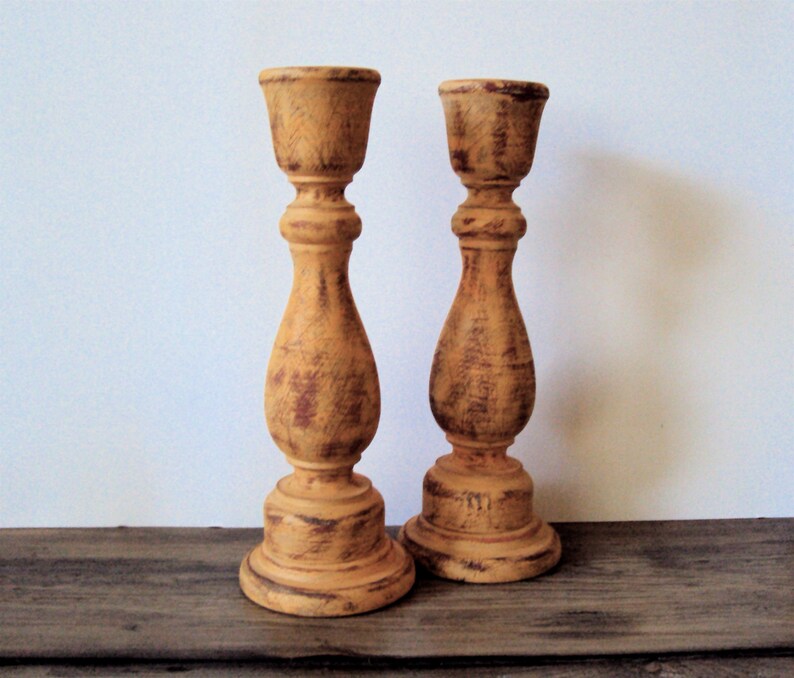 Pair of Primitive Wood Candlesticks Country Farmhouse Table Etsy