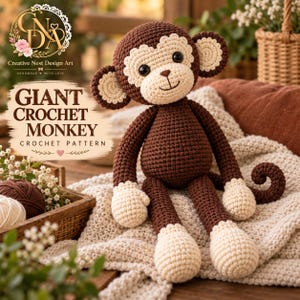 Apa Virkmönster PDF, Jätte 60 cm Amigurumi Plyschleksak, Nybörjarvänlig Handledning för Gosedjur