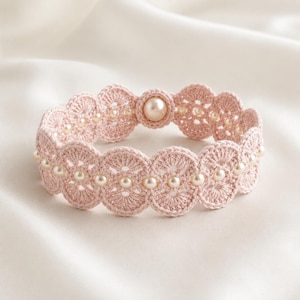 Crochet Pearl Bracelet Pattern PDF: Blush Scallop Lace Wrist Cuff