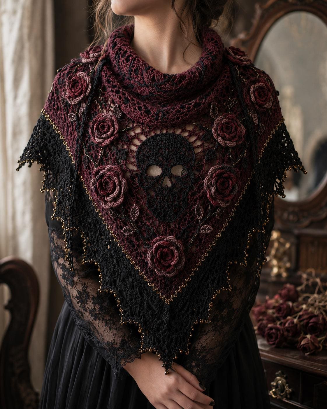 34 Goth Crochet Patterns for Dark, Witchy, and Alternative Makes 12 Gothic Skull Crochet Shawl