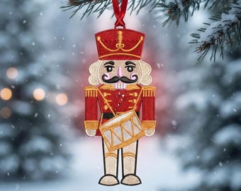 Christmas Nutcracker Drum FSL Machine Embroidery Pattern, Freestanding Lace Ornament, Holiday Tree Decor, 7 Sizes (Digital Download)