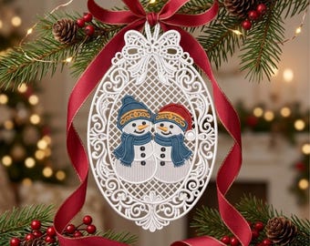 Snowman Fsl Christmas Ornament Embroidery Design, Freestanding Lace Ornament, Winter Machine Embroidery, PES DST JEF ( Digital Download )