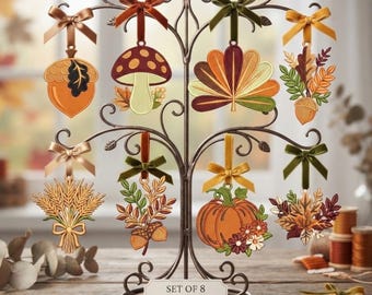 8 Fall FSL Embroidery Designs Bundle, Free Standing Lace Autumn Ornaments, Pumpkin Acorn Mushroom, Machine Embroidery ( Digital Download )