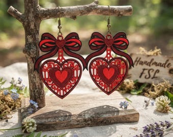 FSL Heart Bow Embroidery Design, Lace Heart Ornament, Valentine Machine Embroidery, Freestanding Lace Design, Instant Download