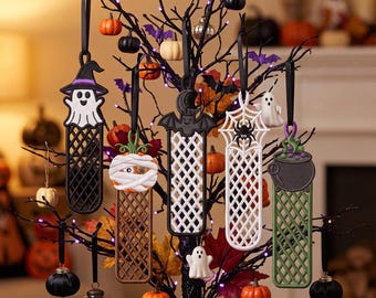 Halloween FSL Bookmark Embroidery Design Bundle | Ghost Bat Spider Pumpkin Cauldron Lace Bookmark | Machine Embroidery Files