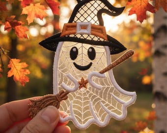 Ghost Pumpkin FSL Embroidery Design, Halloween Earrings Machine File 6 Sizes (Digital Download)