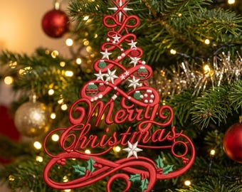 Merry Christmas FSL Embroidery Design, Christmas Tree Free Standing Lace, Xmas Machine Embroidery Design, PES DST (Digital Download)