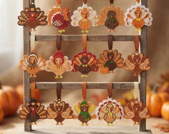 FSL Thanksgiving Turkey Embroidery Bundle, Turkey FSL Machine Embroidery Designs, Fall Thanksgiving Digital Download