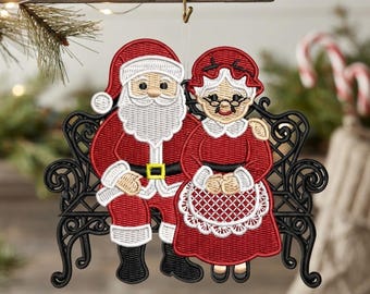 Santa Fsl Embroidery Design , Christmas Lace Ornament , Machine Embroidery , Holiday Ornament, Santa Lace , DST PES JEF ( Instant Download )