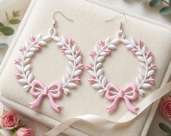 FSL Earring Embroidery Design, Floral Wreath Lace Earrings, Freestanding Lace Bow Earrings, Machine Embroidery ( Digital Download )